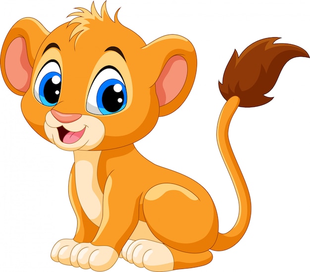 Dessin Anime Mignon Bebe Lion Vecteur Premium