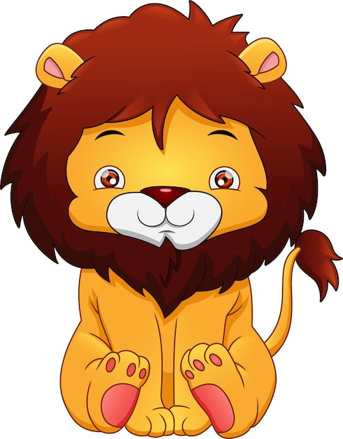 Dessin Anime Mignon Bebe Lion Vecteur Premium