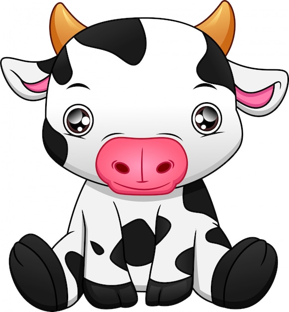 Dessin Anime Mignon Bebe Vache Sur Fond Blanc Vecteur Premium
