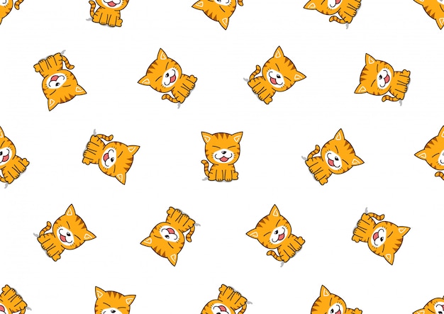 Dessin Anime Mignon Chat Tigre Sans Soudure De Fond Vecteur Premium