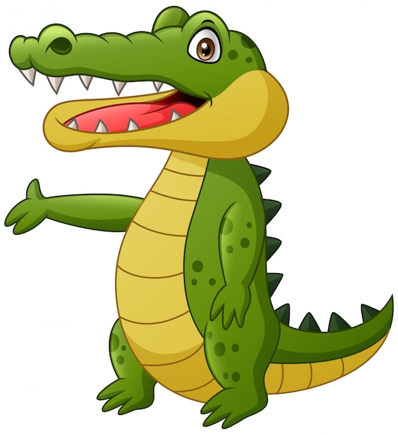 Dessin Anime Mignon De Crocodile Agitant Illustration Vecteur Premium