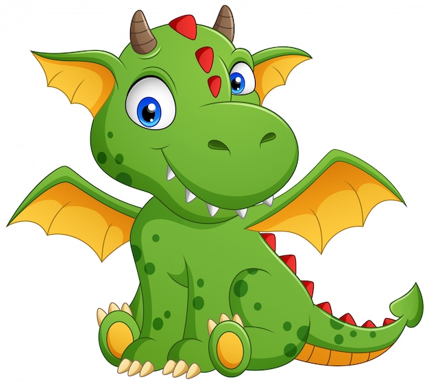 Dessin Anime Mignon Dragon Vert Illustration Vecteur Premium