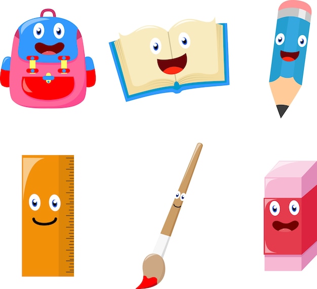 Dessin De Fourniture Scolaire A Imprimer Dessin Animé Mignon Fournitures Scolaires | Vecteur Premium