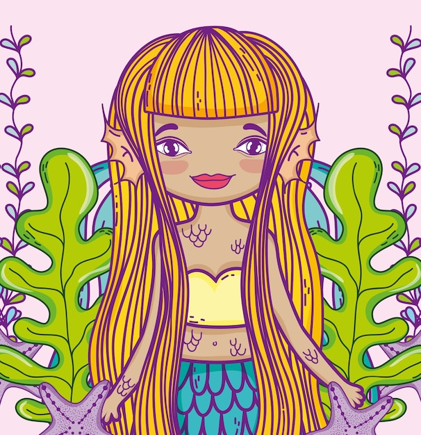 Dessin animé mignon de sirène Vecteur Premium