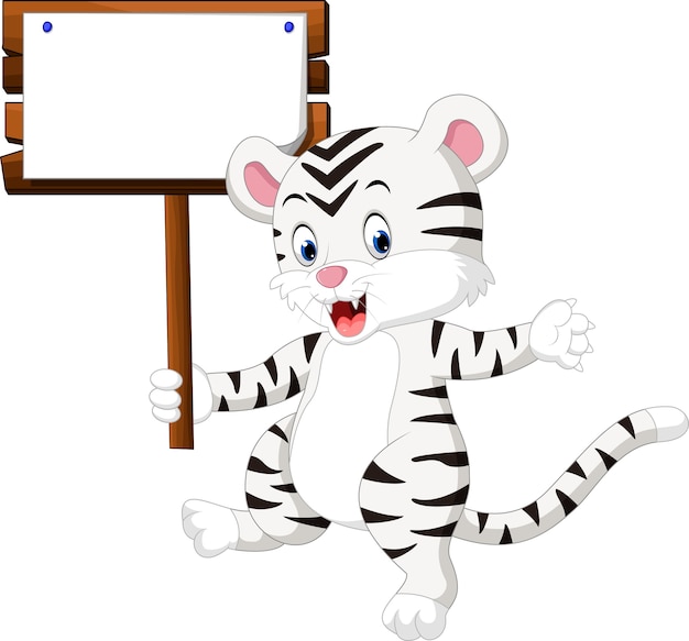 Dessin Anime Mignon Tigre Blanc Vecteur Premium