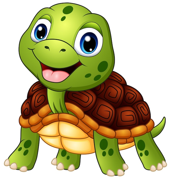 Dessin Anime Mignon Tortue Souriant Vecteur Premium