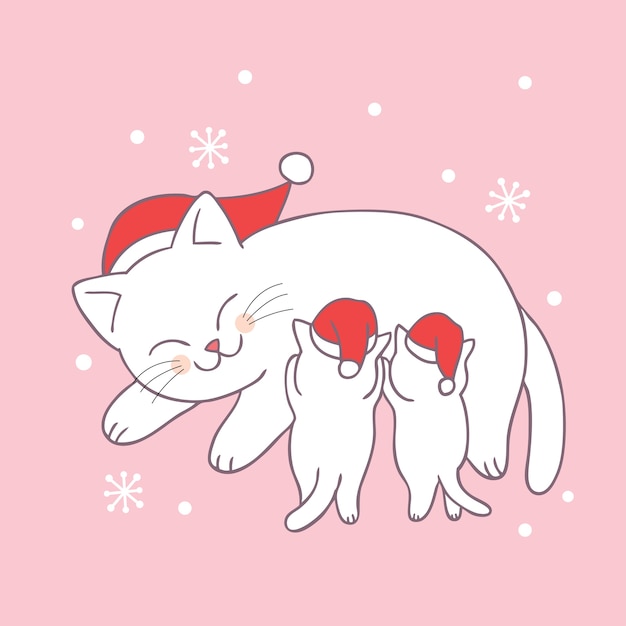 Dessin Animé Mignon Vecteur De Maman Et Bébé Chat De Noël