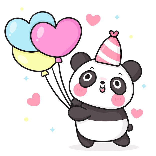 Dessin Anime Ours Panda Anniversaire Tenant Ballon Coeur Pour Animal Kawaii De Fete Vecteur Premium