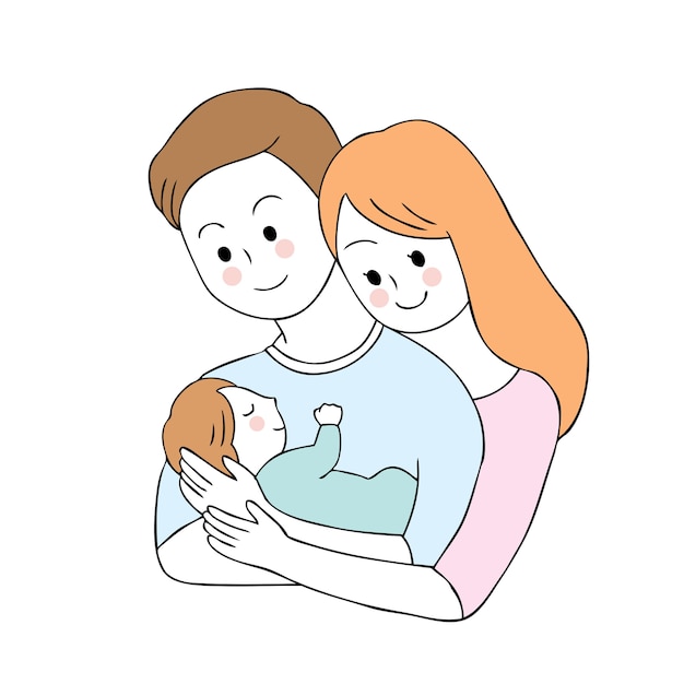 Dessin Anime Parents Mignons Et Bebe Vecteur Vecteur Premium