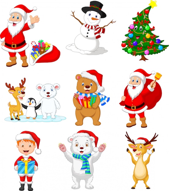 Dessin Animé Père Noël Avec Beaucoup D'animaux Collection ...