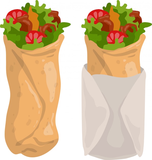 Dessin Anime Shawarma Burrito Ou Kebab Vecteur Premium