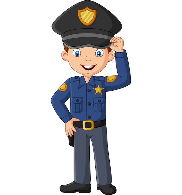 Dessin Anime Sourire Officier Policier Debout Vecteur Premium