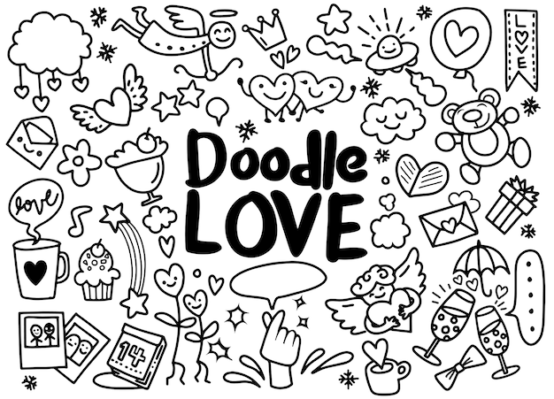 Dessin Anime Vecteur Dessines A La Main Doodle Love Illustration Vecteur Premium