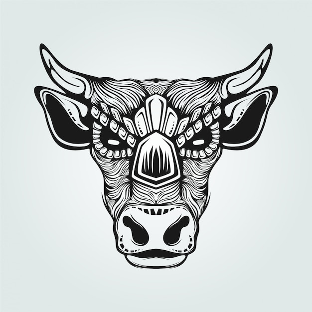 Dessin au trait noir et blanc de vache Vecteur Premium