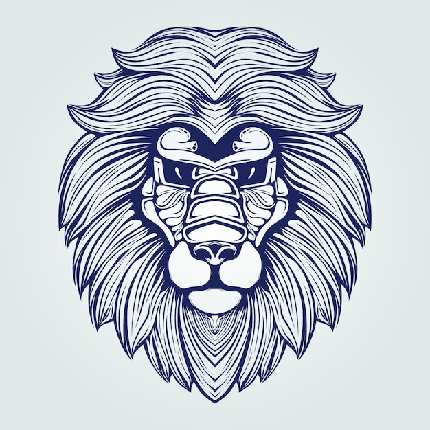 Dessin Au Trait Tête De Lion Bleu Foncé Télécharger Des