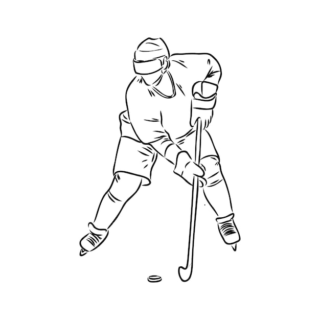 Dessin L Encre De Silhouette Vecteur Isol De Joueur De Hockey Sur