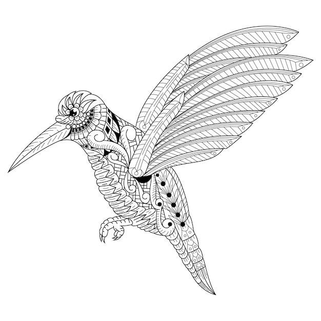 dessine a la main de colibri dans un style zentangle vecteur premium coloriage hibou