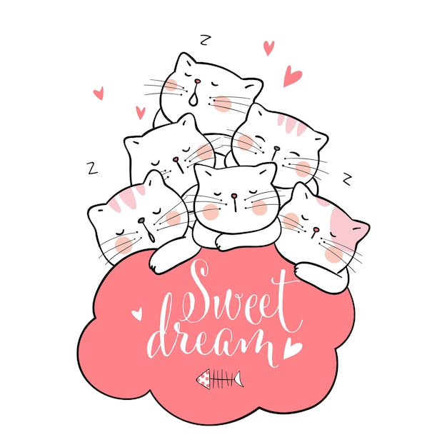 Dessine Un Sommeil De Chat Avec Nuage Rose Et Mot Doux Reve Vecteur Premium