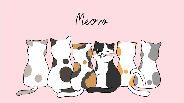 Dessiner Des Chats Mignons Fond Bannière Sur Pastel Rose