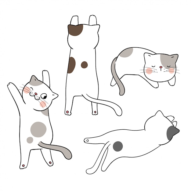 Dessiner La Pose Differente Chat Adorable Vecteur Premium