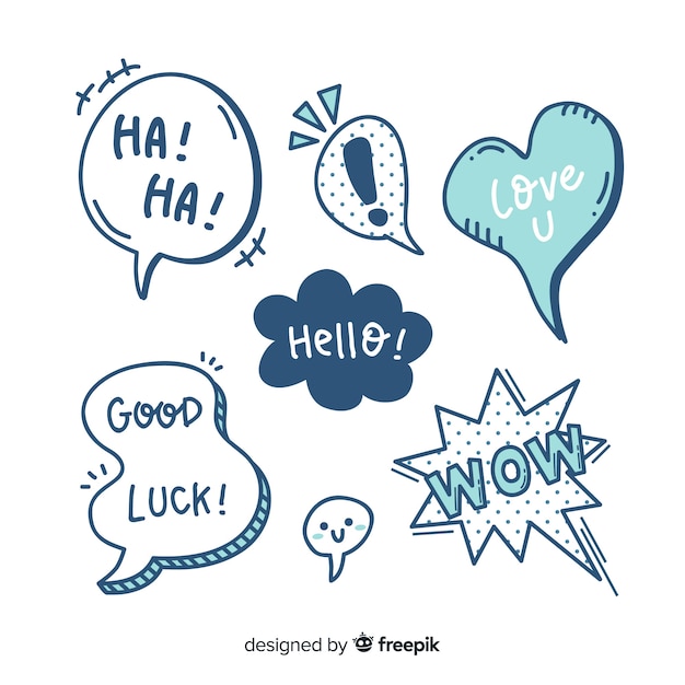 Dessinés à la main des bulles avec des expressions différentes Vecteur gratuit