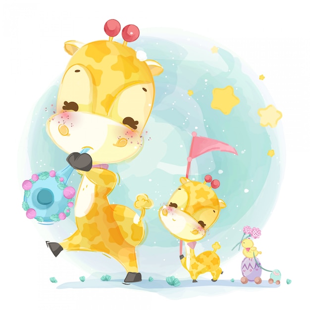 Dessinés à la main défilez les animaux mignons. illustration vectorielle Vecteur Premium