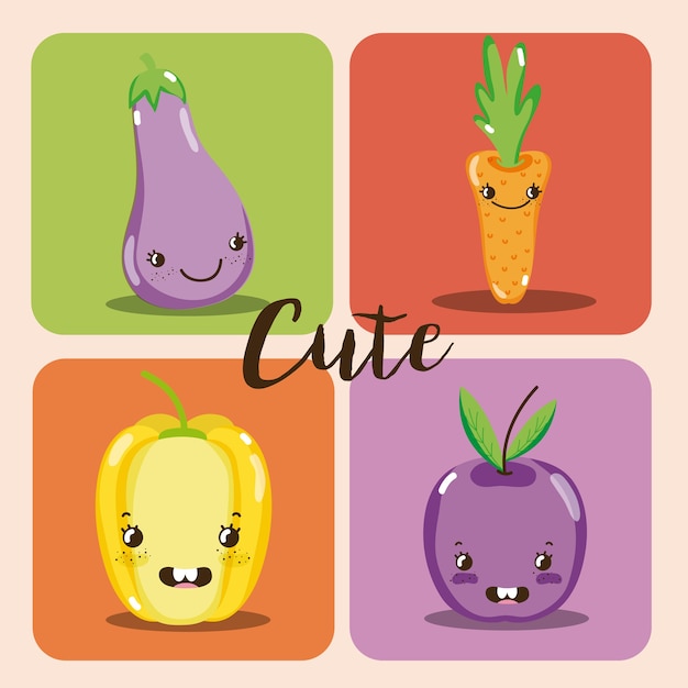 Dessins De Kawaii De Fruits Mignons Vecteur Premium