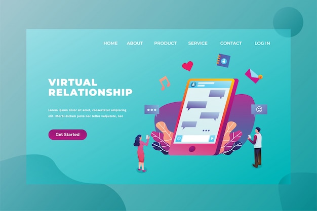Deux Couples Toujours Connectés à L'aide De La Technologie De Relation Virtuelle Love & Relationship Web Page Header Landing Page Template Illustration Vecteur Premium