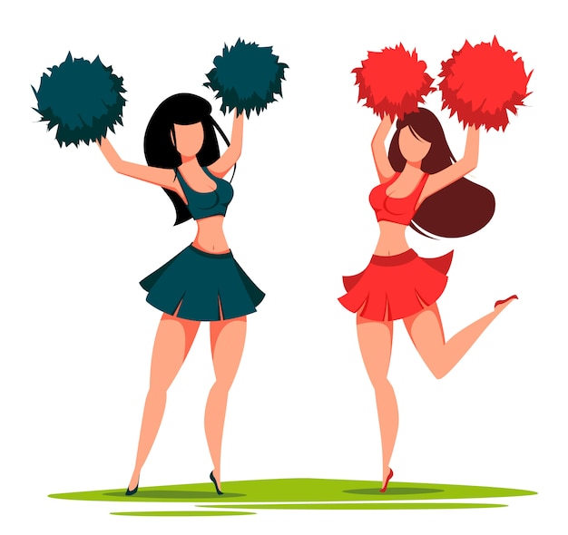 Deux Femmes Pom Pom Girl Avec Des Pompons Vecteur Premium