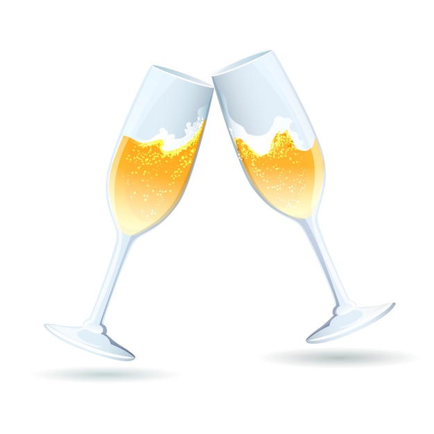 Deux Flutes De Vecteur De Champagne Petillant Dore Inclinees L Une Vers L Autre Dans Un Toast Et Felicitations Pour Celebrer Un Anniversaire De Mariage Vecteur Gratuite