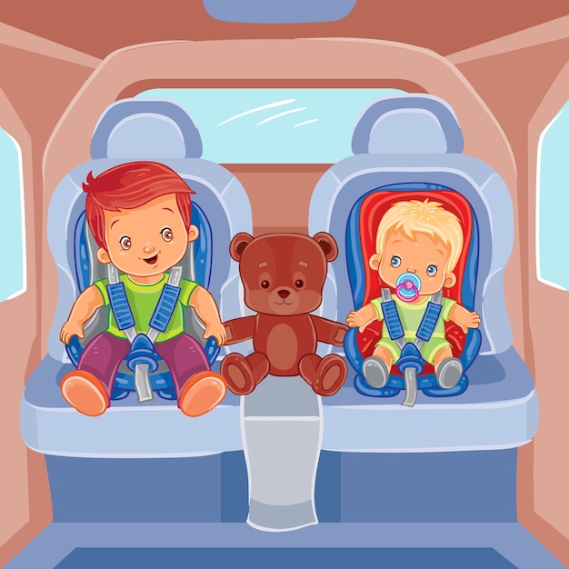 Deux Petits Garçons Assis Dans Des Sièges D'auto Enfant Vecteur gratuit