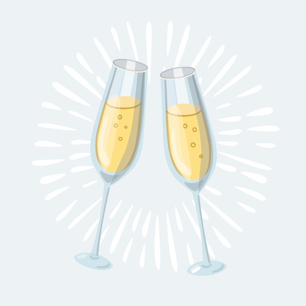 De Deux Verres De Champagne Sur Blanc Style De Bande Dessinee Icone De Noel Drole Mignon Illustration Vecteur Premium