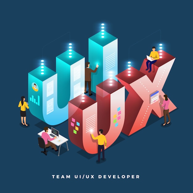 Développeur ui / ux teamwork Vecteur Premium