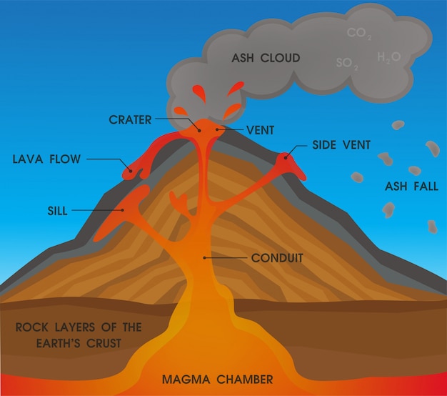 Diagramme D anatomie Du Volcan  Vecteur Premium