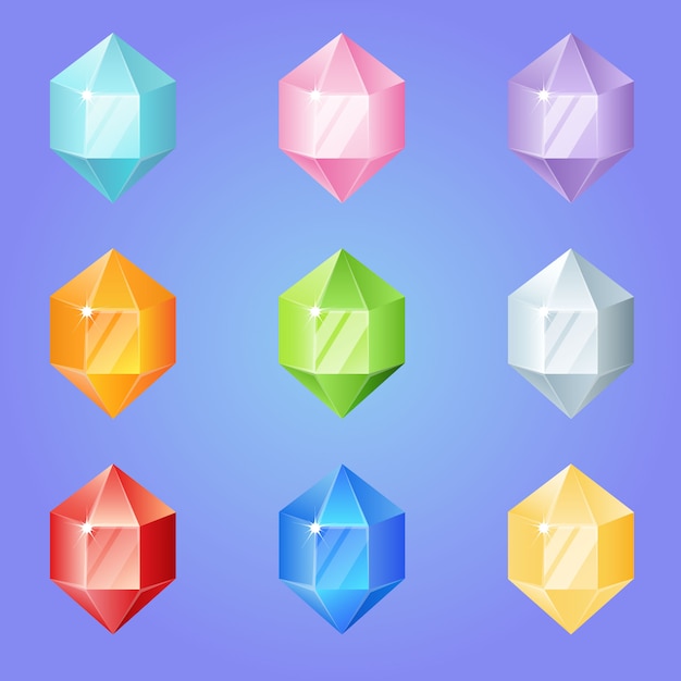 Diamant forme hexagonale bijou serti 9 couleurs pour 3 jeux de match. Vecteur Premium