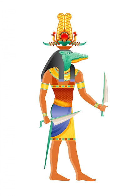 Dieu égyptien Sobek, Divinité Crocodile Du Nil. Dieu égyptien Antique |  Vecteur Premium