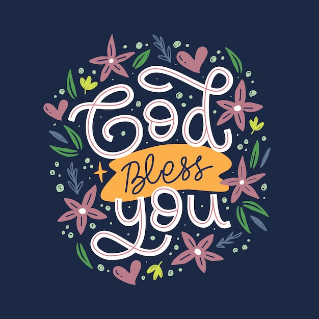 Dieu Vous Bénisse Lettrage Dessiné à La Main Citation Inspirante Et Motivante Vecteur Premium