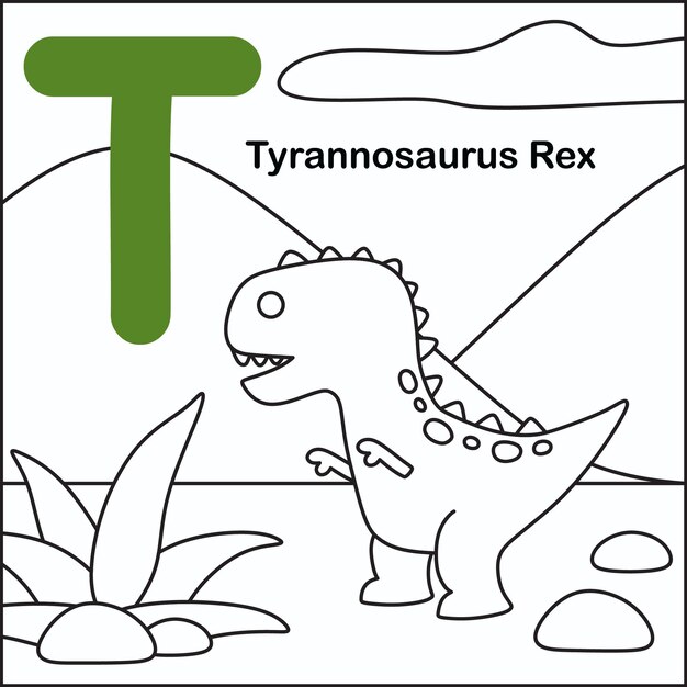 Dinosaure A Colorier Avec L Alphabet T Vecteur Premium