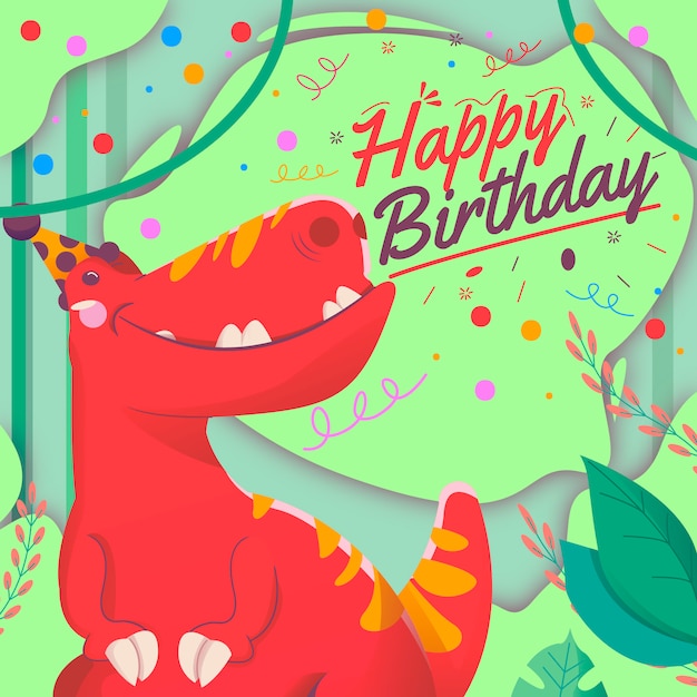 Dinosaure Joyeux Anniversaire Vecteur Premium