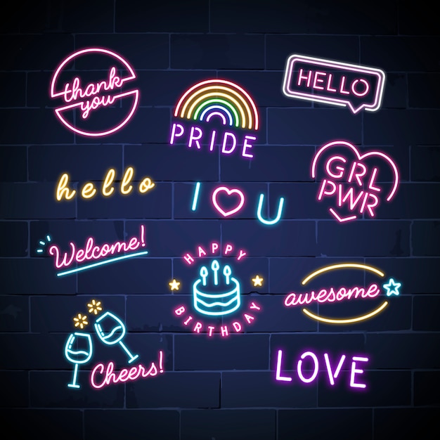 Diverses enseignes au néon vector set Vecteur gratuit