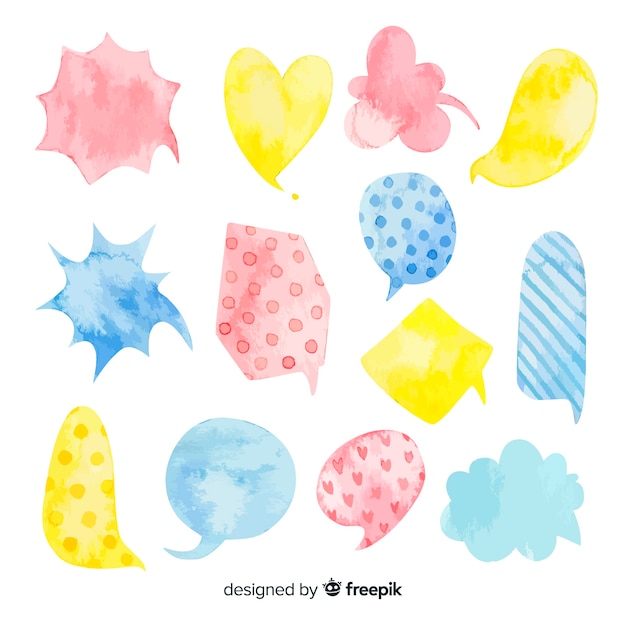 Diversité de bulles de formes aquarellées multi-formes Vecteur gratuit