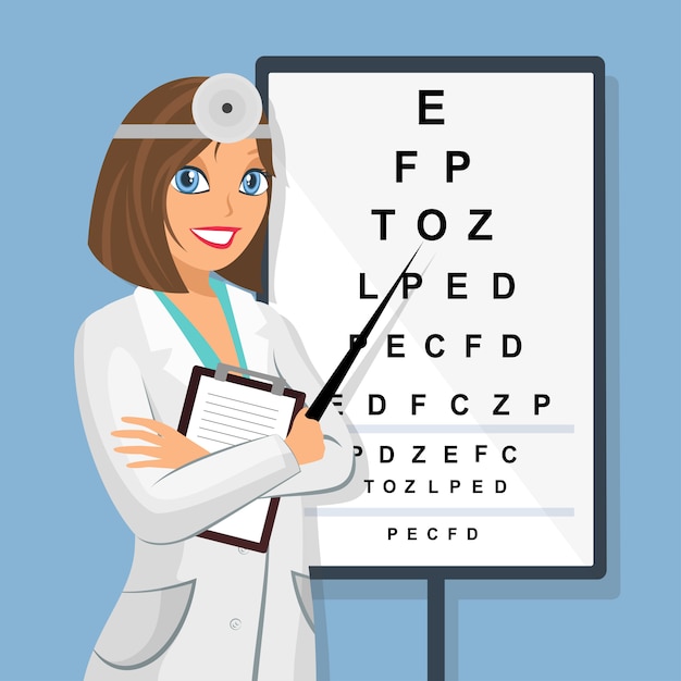 Docteur à vue vérifiez conseil pour les examens de vision. Vecteur Premium