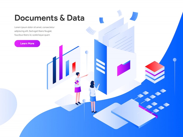 Documents et données isométriques Vecteur Premium