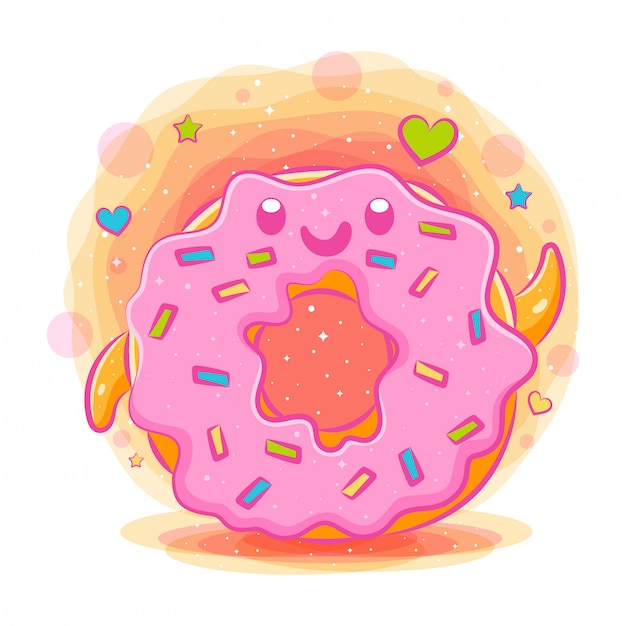 Donuts Mignon Dessin Anime Kawaii Vecteur Premium