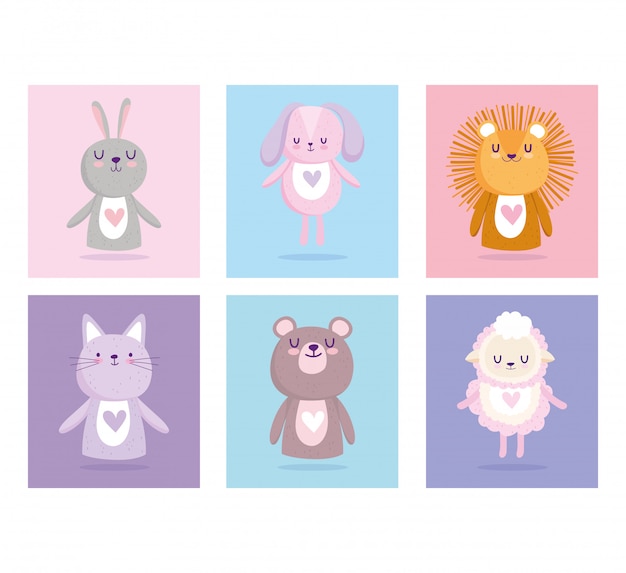 Douche De Bebe Animaux Mignons Pour Icones De Dessin Anime De Carte Et Invitation Vecteur Premium