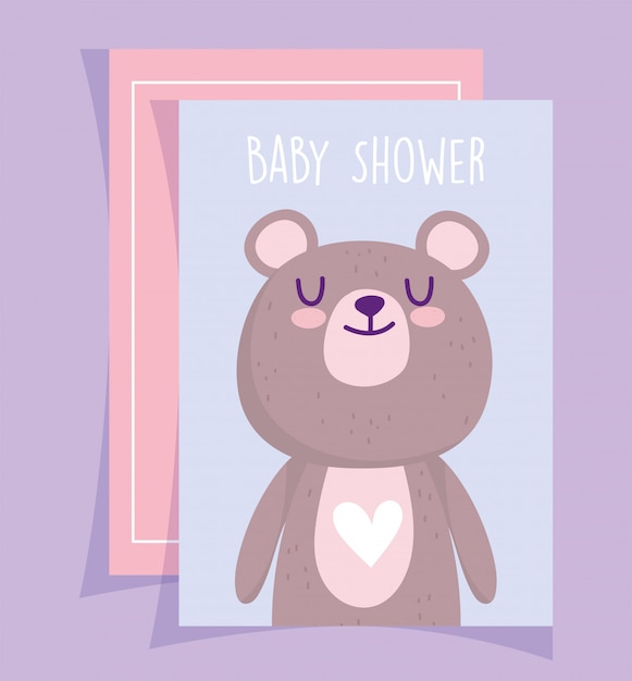 Douche De Bebe Carte D Invitation De Dessin Anime Mignon Nounours Amour Coeur Vecteur Premium