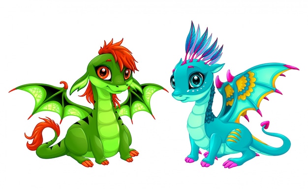 Dragons De Bebe Avec Des Yeux Mignons Vecteur Gratuite