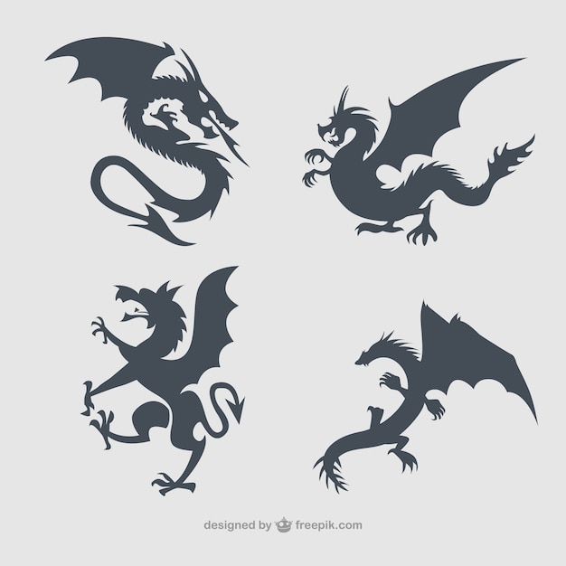 Dragons collection silhouettes Vecteur gratuit