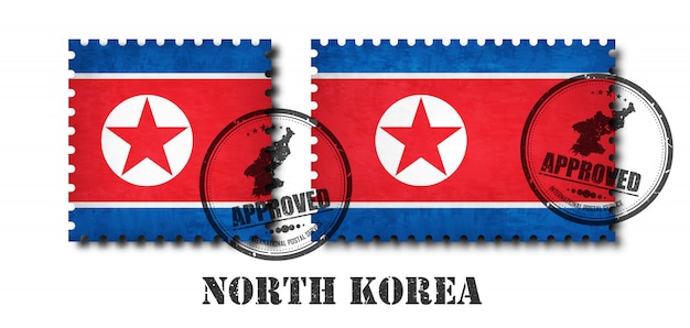 Drapeau de la corée du nord modèle timbre-poste Vecteur Premium