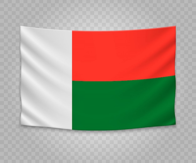 Drapeau réaliste suspendu de madagascar Vecteur Premium